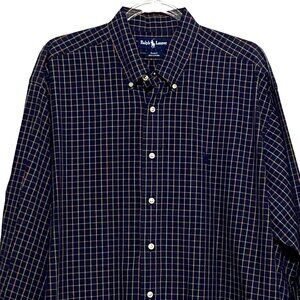 Ralph Lauren Blake Plaid Shirt XL Blue Preppy Country Western Casual Button Down